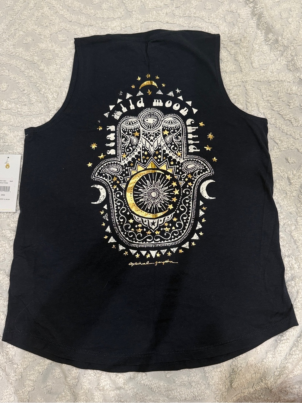 Spiritual Gangster Black Tank with Gold & White Celestial Hamsa Graphic